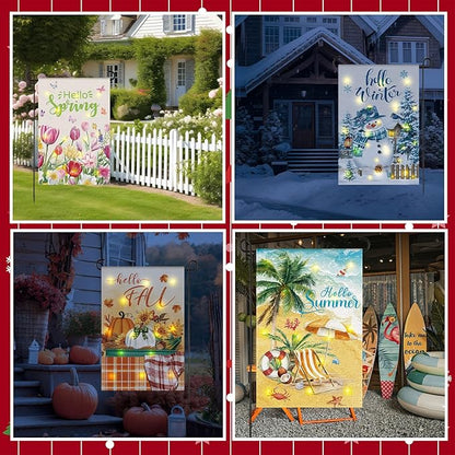 Breling Seasonal Garden Flags Set of 12 Double Sided 12 x 18 Inch Yard Flags with Solar Lights, Holiday Decorations for Outside, 4th of July, Spring, Summer