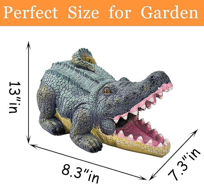 Teaeeno Alligator Decor Statue Gutter Downspout Extension Decorative,Crocodile Gutter Animal Statue Outdoor Decor,3"×4" Rain Gutter Downspout Splash Block,Garden Splash Block Outdoor Sculpture (Green)