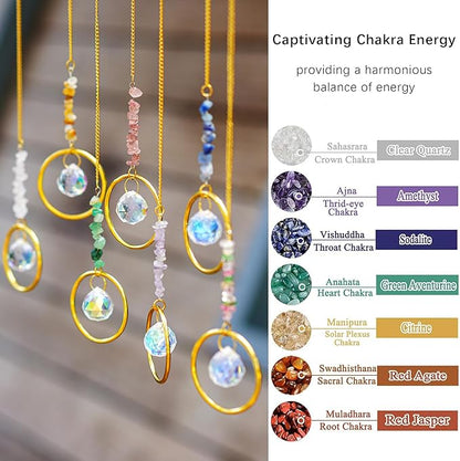 HDCRYSTALGIFTS 7PCS Crystal Suncatchers Rainbow Maker Healing Crystals for Window Prism Balls Indoor Outdoor Hanging Ornament Pendant Decor for Home, Garden, Wedding, Christmas Tree (12inch)