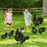 Romart Chicken Silhouette Garden Stakes Decorations - 6 Pcs Metal Chicken Animals Statues, Black Rustic Animal Sculpture Set, Yard Art for Outdoor Garden & Patio Lawn