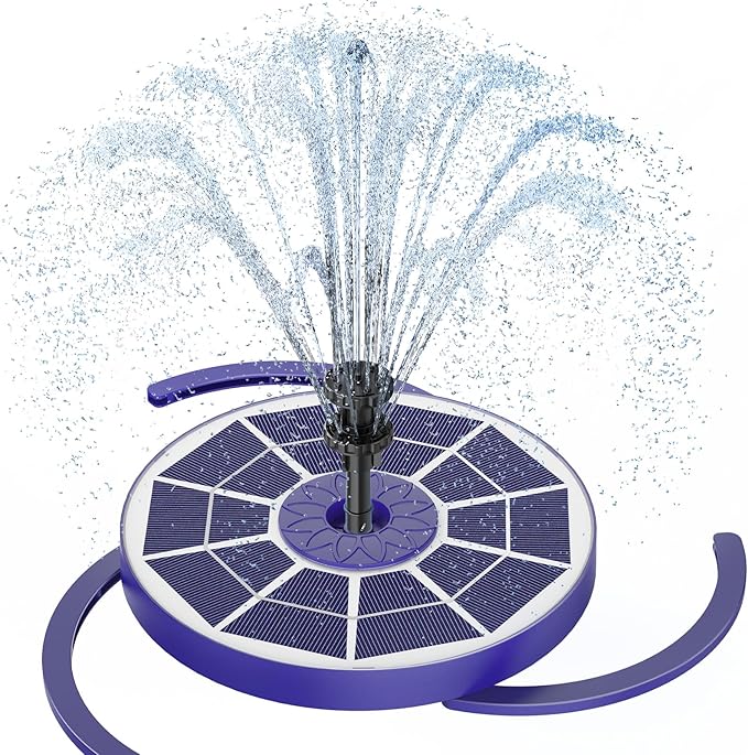 AISITIN 3.5W Solar Fountain Built-in 1800mAh Battery, Solar Bird Bath Fountains with 8 Nozzles, Solar Water Pump for Garden Birdbath Pool Fish Tank Pond and Outdoor (Purple)