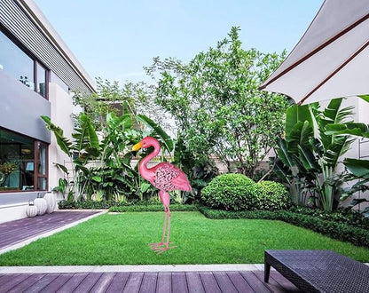 Owlgift 31 Inch Flamingo Garden Statues and Sculptures, Tall Metal Pink Flamingo Garden Statues, Birds Yard Art Outdoor Statue, Large Lawn Ornaments for Home, Patio, Backyard Décor