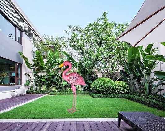 Owlgift 31 Inch Flamingo Garden Statues and Sculptures, Tall Metal Pink Flamingo Garden Statues, Birds Yard Art Outdoor Statue, Large Lawn Ornaments for Home, Patio, Backyard Décor