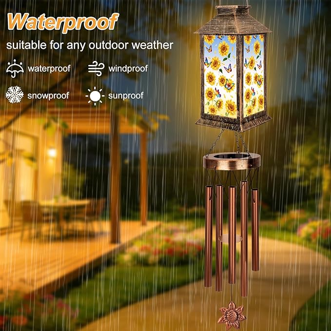 YHmall Sunflowers Wind Chimes for Outside, 37" Hanging Solar Windchimes Outdoors Memorial Gifts for Women Mom Grandma, Solar Lights Wind Chime for Garden Patio Outdoor Decor