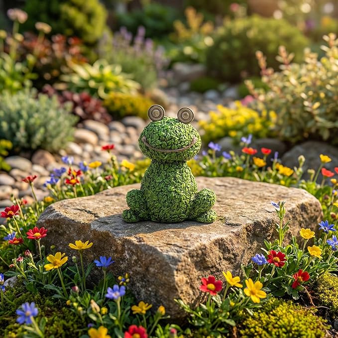 Green Frog Figurine for Plant Pot Decor, 5.3" Resin Frog Small Statue Fairy Garden Accessories, Outdoor Flower Garden Yard Patio Lawn Indoor Table Shelf Home Decorations, Gifts for Women