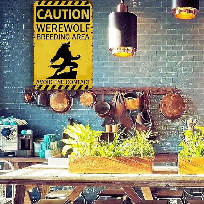 Werewolf Metal Tin Sign Werewolf Breeding Area Folklore Wall Art Decor for Home Farm Forest Garden Grassland Patio Outdoor 12x8 inch