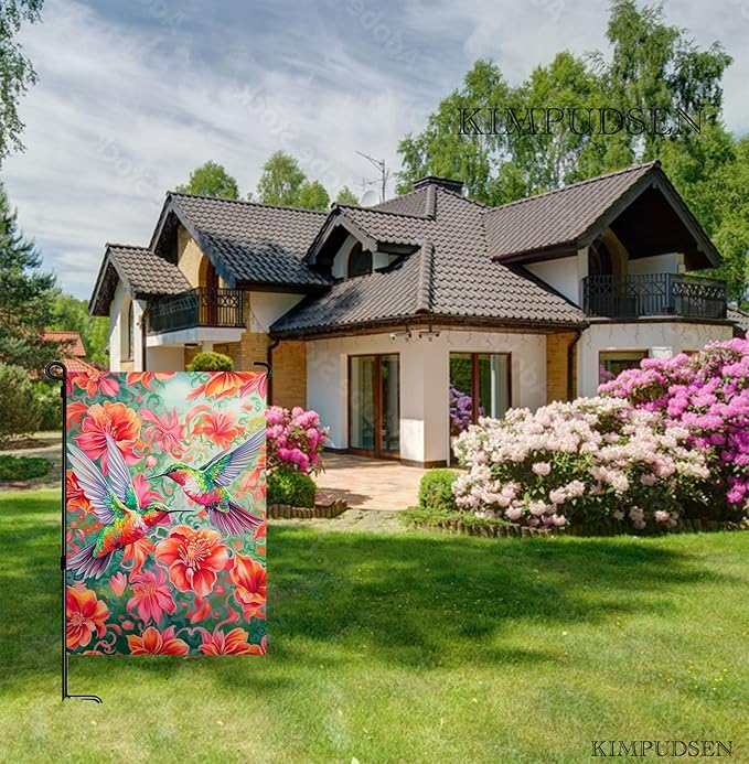 Vibrant Hummingbird Floral Garden Flag 12x18 Inch Double Sided Spring Summer Outdoor Yard Flag for Patio Porch Lawn Farmhouse