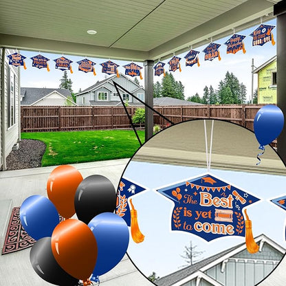 Chunful 12 Pack Graduation Yard Signs Grad Decoration 2026 Happy Graduate Lawn Garden Sign with Stake Congrats Outdoor Plastic Cap Hanging Ornament for Class Pathway Walkway Porch Party(Blue Orange)