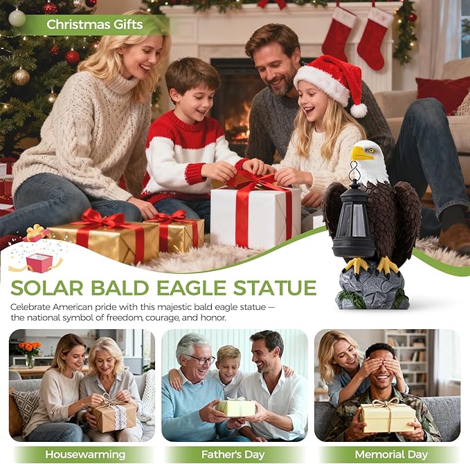 Jesokiibo 250th Anniversary USA Bald Eagle Statue with Solar Light, USA 250th Anniversary Merchandise Garden Decor Sculptures Statues Outdoor, Yard & Lawn Figurine,Bald Eagle Gift for Men