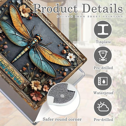 Personalized Metal Signs with Name Made in USA Custom Dragonfly Garden Sign Decorative Metal Print for Wall Decor Customized Home Garden Ideas Gifts Artwork Prints for Yard Ourdoor