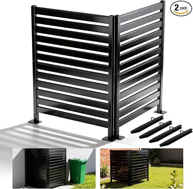 38" W x 48" H Double-Layer Privacy Fence, 4-Panel Heavy Duty Wrought Iron Screen for Maximum Backyard Privacy - Also for AC, Trash & Pool Enclosure