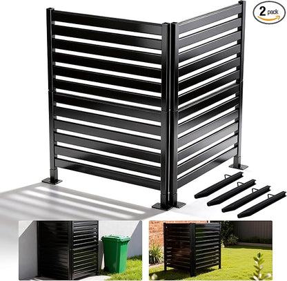 38" W x 48" H Double-Layer Privacy Fence, 4-Panel Heavy Duty Wrought Iron Screen for Maximum Backyard Privacy - Also for AC, Trash & Pool Enclosure