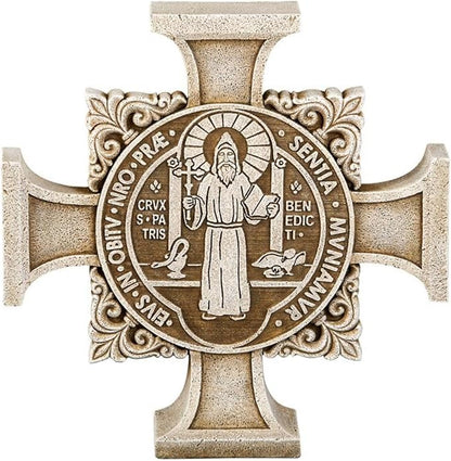 Avalon Gallery Saint Benedict Stepping Stone Cross, Stone Resin Garden Décor, 11" Square