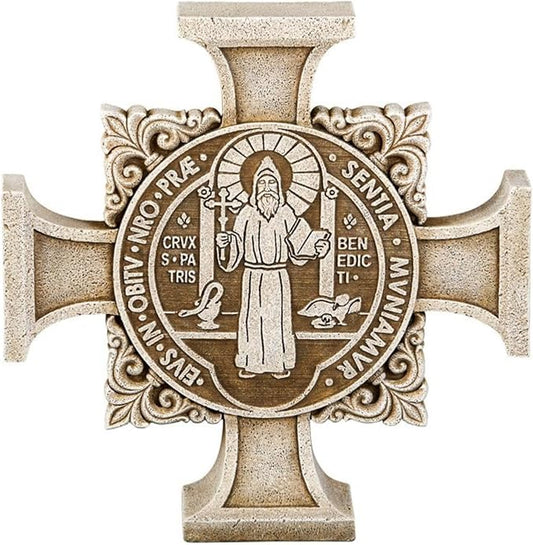 Avalon Gallery Saint Benedict Stepping Stone Cross, Stone Resin Garden Décor, 11" Square