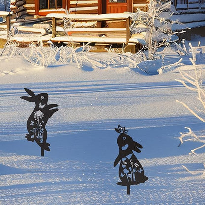2pcs Easter Bunny Garden Stakes, Metal Rabbit Garden Decor Bunny Statue for Yard Animal Sculpture Decor Welcome Sign for Indoor Outdoor Patio Lawn