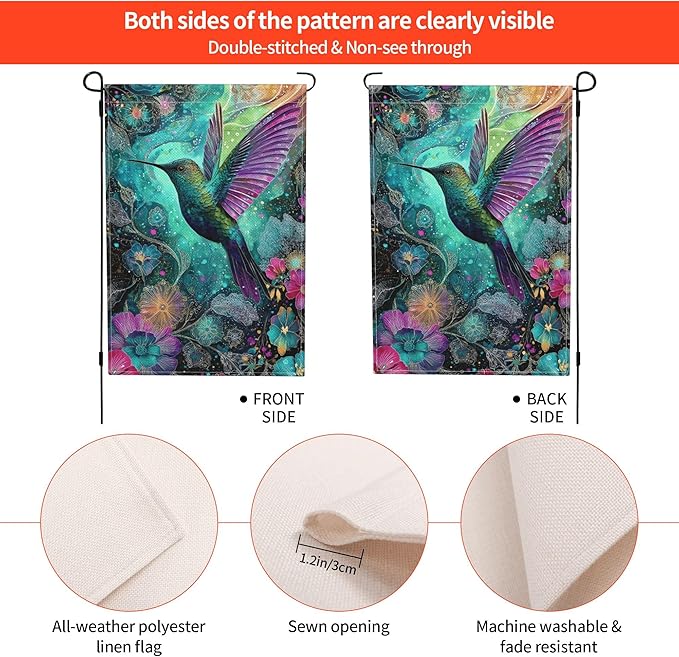 Hummingbird Garden Flag Seasonal Double Sided 12 x 18 Inch Small Yard Flag for Indoor Outdoor Decor Holiday All Seasons