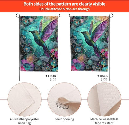 Hummingbird Garden Flag Seasonal Double Sided 12 x 18 Inch Small Yard Flag for Indoor Outdoor Decor Holiday All Seasons