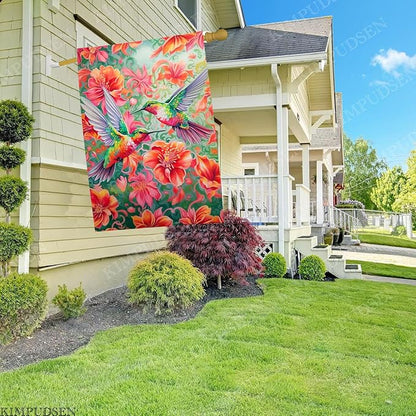 Vibrant Hummingbird Floral House Flag 28x40 Inch Double Sided Spring Summer Outdoor Yard Flag for Patio Porch Lawn Farmhouse