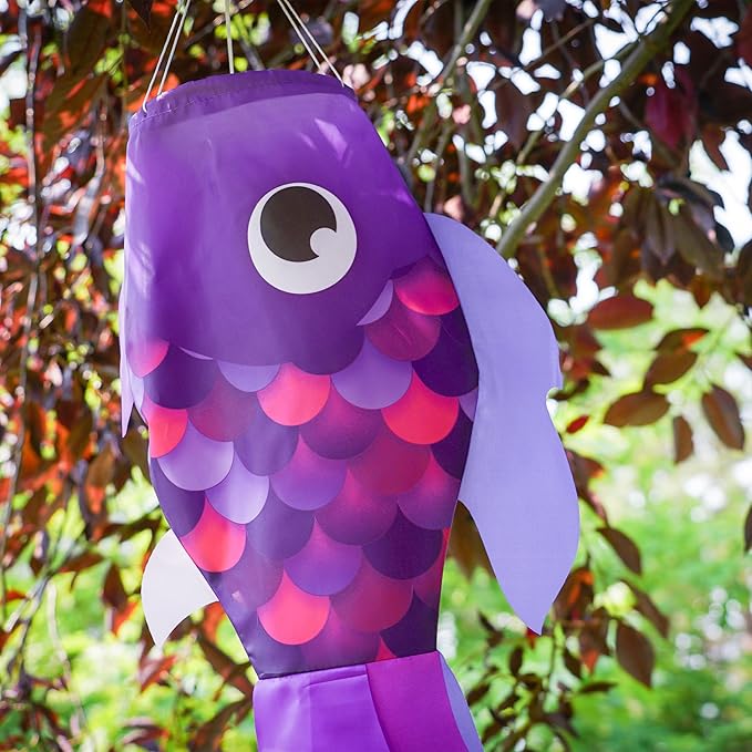 In the Breeze 5223 — 30-inch Lavender Damsel Fish — Colorful Purple Fishsock Hanging Garden Decor with Detailed Printed Graphics