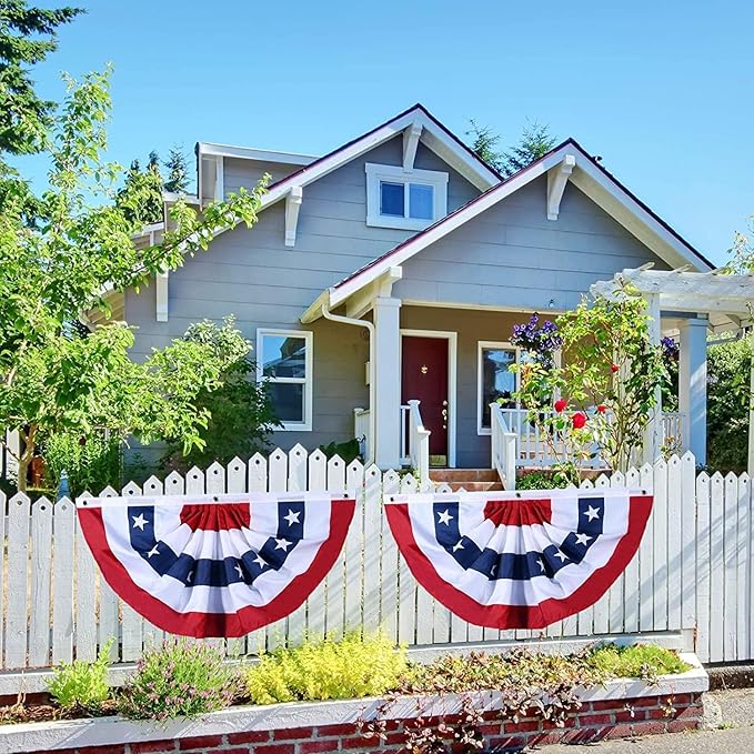 American Flag Bunting Patriotic Pleated Fan Flag USA Flags with Brass Grommets and Zip Ties for 4th of July Memorial Day Decoration Outdoor (7, 2x4 Feet)