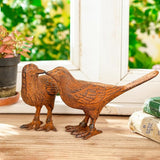 Sungmor Cast Iron Bird Statues Set of 2, Vintage Animal Collection Figurines, Home Office Table Decor, Paperweight, Doorstop, Garden Lawn Cute Ornament, Rust Finish