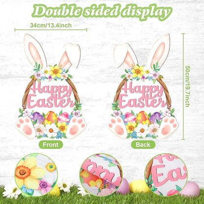 Easter Decorations Rabbit Garden Banner Double-Sided Printed Flag Bunny Yard Flags Bunting Outdoor House Yard Spring Seasonal Decoration Flower Egg