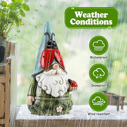 Garden Ladybug Gnome Statues Outdoor Decor for Patio, Yard, Lawn, Porch, Home, Table, Spring Summer Ladybug Gnomes Figurines 7.3" Tall Elf Ornament Gifts for Mother Women