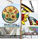 VAIIEYO Sunflower Sun Catcher Stained Glass Window Hanging Ornament, Handmade Sun Catcher Flower Decoration with Hooks for Window Garden Home, Mother's Day & Birthday Housewarming Gift (7.8 inch)