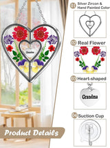 KY&BOSAM Heart Suncatchers Grandma Gift Ornament Stained Glass Sun Catcher Garden hangings Windows with Pressed Flower Heart Embedded in Glass Gifts for Grandma Mother`s Day Birthday Gifts