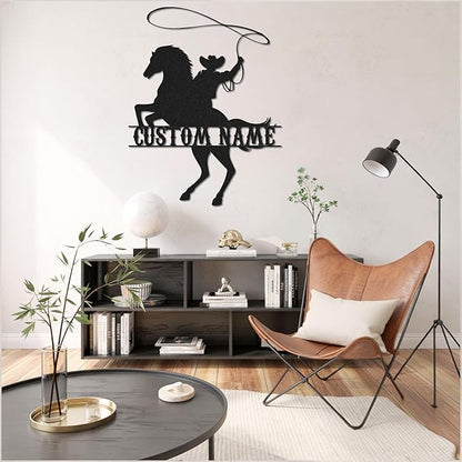 Personalized Cowboy Metal Sign, Custom Metal Name Sign, Rustic Cowboy Rodeo Wall Decor, Rustic Western Wall Art for Patio, Garage, Mancave