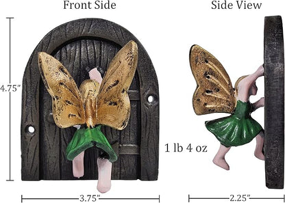Lulu Decor, 100% Cast Iron Fairy Door with Green Fairy Garden Decor Fairy Garden Accessories 3.75 x 4.75 inches