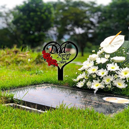 OZIO Memorial Grave Markers for Cemetery, Heart Memorial Plaque Stake Cardinals Garden Stake Memorial Metal Grave Stake Decoration for Mom Dad Cemetery Outdoors Yard Garden