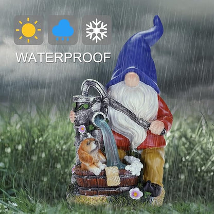 Panven Garden Gnome Statue, Gnome Decoration for Yard with Blue Solar Light, Patio Porch Yard Garden Decor for Outside, Lawn Ornament