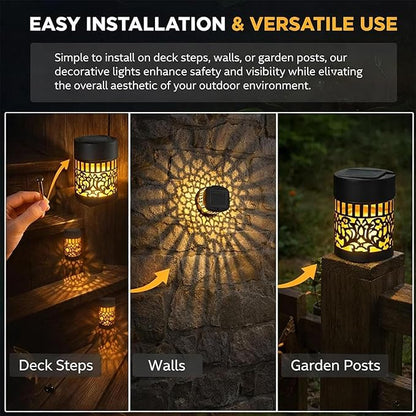 Decorative Solar Mandala Lights, Metal Solar Powered Waterproof Wall & Fence Lights for Garden, Patio, Backyard, Step & Post Decor with Mandala Design (4pcs,Colored Light)
