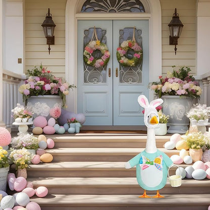 FuWeave Easter Bunny Goose Outfit Easter Egg Porch Goose Costume for Cement Plastic Geese Statue Spring Outdoor Garden Yard Patio Decoration(Light Blue,23 Inches,Cute Bunny)