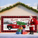 IVN Vintage Red Truck Christmas Tree Mountain Scene Garage door banner Door Cover Indoor And Outdoor Studio Background Hanging Decoration 13x6ft