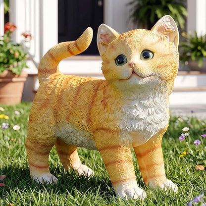 Real Orange Tabby Cat Garden Statue - Resin Realistic Cat Sculpture, Pet Loss Memorial Stone, for Cats Lovers, Indoor/Outdoor Decor, Animal Figurine for Yard Ornaments
