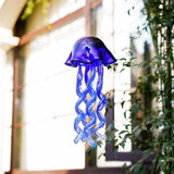 20Inch Art Blown Glass Jellyfish Wind Chime,Handmade Glass Jellyfish Hanging Sun Catcher Wind Chime,Wind Chimes for Outdoor,Animal Glass Blown Wind Chimes for Garden Yard Wedding Decor(Royal Blue)