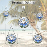 Stained Glass Window Hanging - Blue and White Lotus Petal Suncatcher for Doors Window Home Sun Catchers Decor Christmas Mother's Day July Birthday Gifts for Teacher Women Men Mom Nana 14.9 in