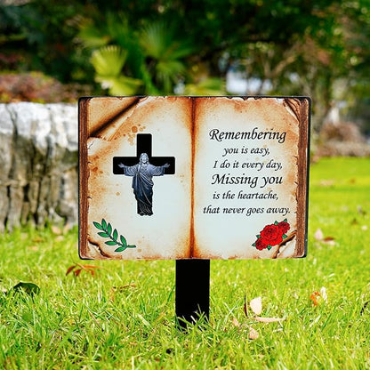 Jesus Bible Grave Marker - Thickened Metal Memorial Stake with Poem - Sturdy Cemetery Decorations, Mother’s Day (Bible)