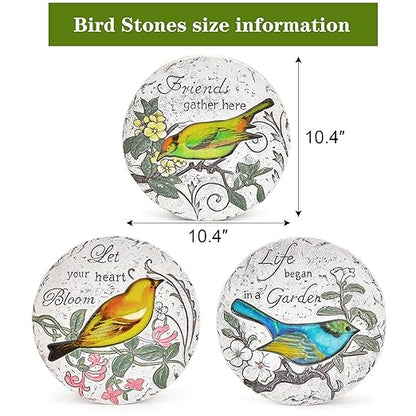 Sungmor 3PC Pretty Garden Stepping Stones, 9.5" Large Concrete Decorative Stones with Beautiful Pattern, Unique Outdoor Lawn Accents, Yard Walkway Flower Bed Wall Shelf Welcome Friends Decorations