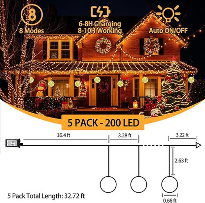 Christmas Ball Lights - 200LED Outdoor Tree Globe String Lights, 8 Modes Waterproof Sphere Lantern Lights, Christmas Decor for Tree Garden Porch (Warm White)