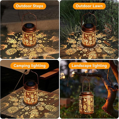 Sunflower Solar Lanterns Outdoor,Butterfly Gifts Metal Hanging Lights,Waterproof LED Solar Lights for Garden,Yard,Patio Pathway Lawn Decor,Birthday Gifts for Women,Mom-with S-Hook
