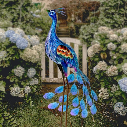 Kircust Peacock Garden Statue and Sculpture, Metal Peacock Yard Art Decor, Standing Bird Outdoor Sculptures for Patio Backyard Lawn Home Decoration