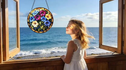 Stained Glass Window Hanging - The Blooming Morning Glory 6.3 Inches Suncatcher for Garden Home Decor for Women Mon Grandma Friends