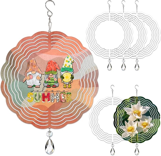6 Pack 6inch Sublimation Wind Spinner Blanks 3D Aluminum Metal Wind Sculpture Kinetic Spinners for Yard and Garden Indoor Art Ornaments Hanging Decoration (Classics)