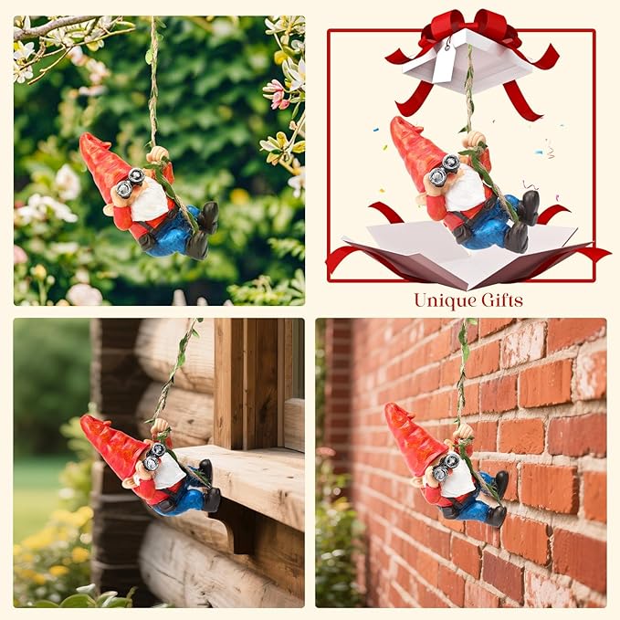 Hanging Gnome Garden Statue Funny Climbing Gnomes with Telescope Tree Hugger for Outdoor Lawn Home Patio Yard Art Decoration Christmas Birthday Gifts for Mom Women