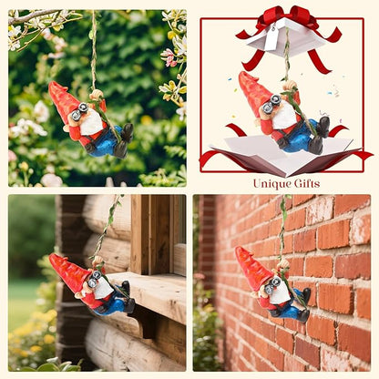 Hanging Gnome Garden Statue Funny Climbing Gnomes with Telescope Tree Hugger for Outdoor Lawn Home Patio Yard Art Decoration Christmas Birthday Gifts for Mom Women