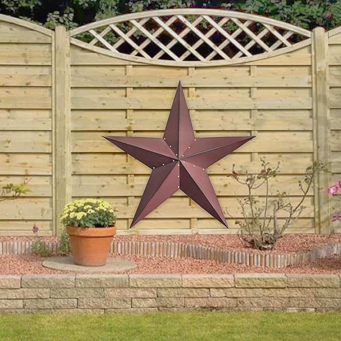 VIVICOMFY 48" Large Barn Star - Red Black Metal Star for Outside - Texas Stars Art - Rustic Vintage Western Country Home Farmhouse Primitive House Decor - Primitive Wall Decor