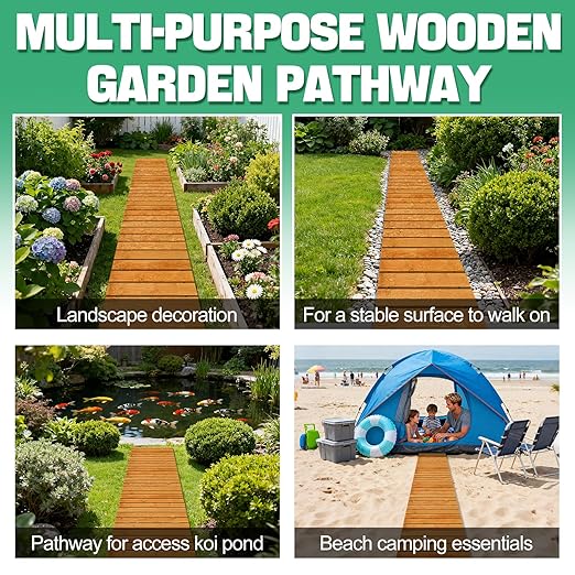 8.2ft Wooden Garden Pathway - Weather Resistant Carbonized Pine Roll Out Decorative Walkway, Boardwalk Pathway Pavers for Outside Stepping Stones Outdoor Flooring Patio Pool Backyard (Orange)